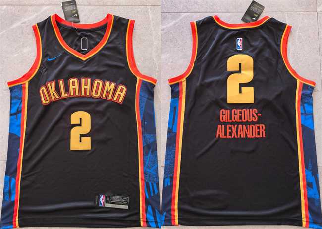 Mens Oklahoma City Thunder #2 Shai Gilgeous-Alexander Black 2024 City Edition Stitched Basketball Jersey